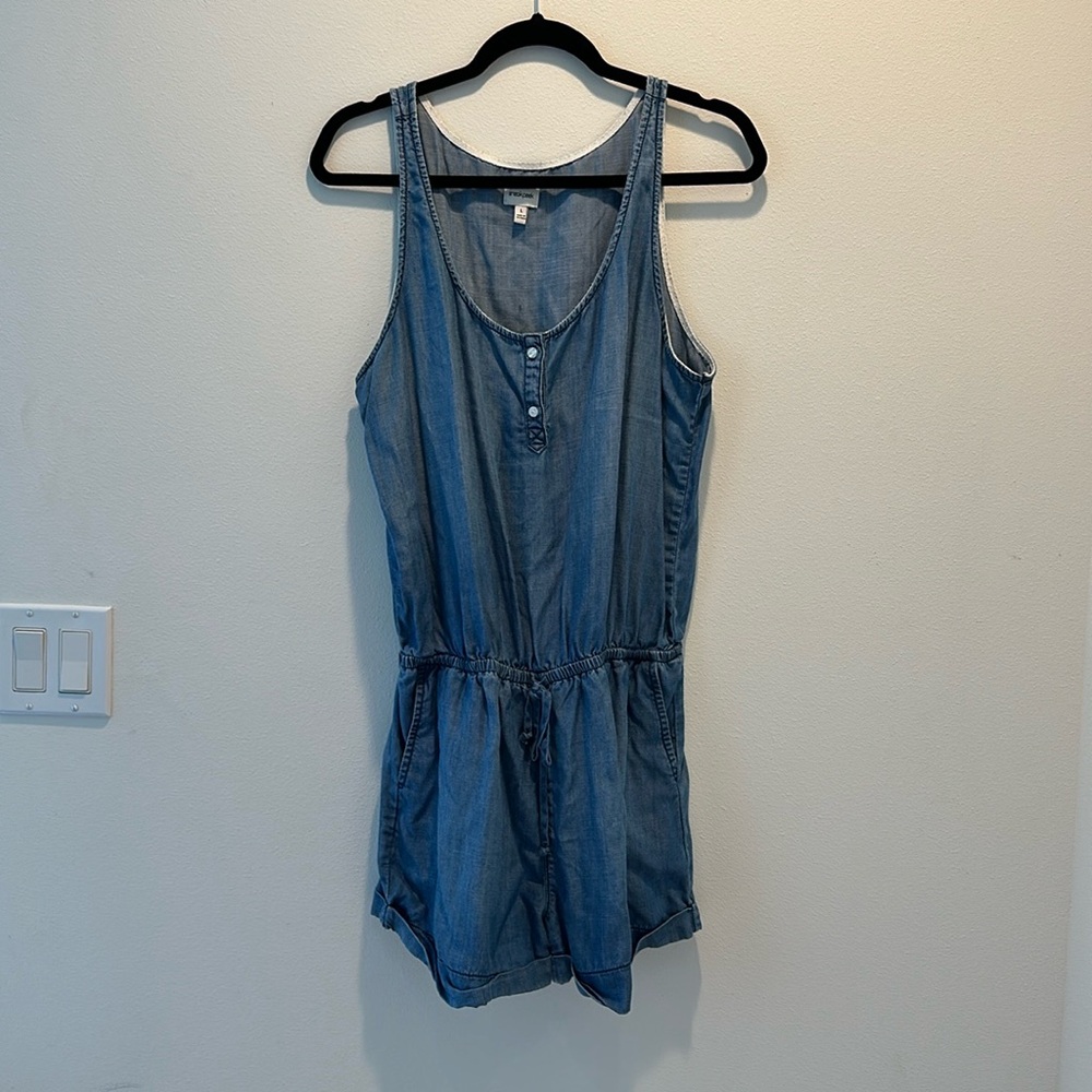 Sneak Peek Chambray Denim Tie Waist Romper